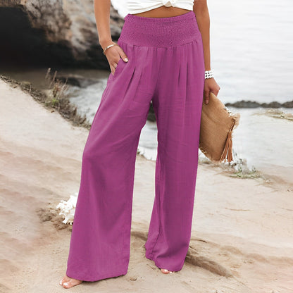 Pantalon femme jambes larges | Taille haute, Smocké | Confort