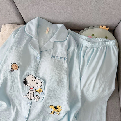 Ensemble pyjama femme 2 pièces matelassé motif Snoopy bleu clair