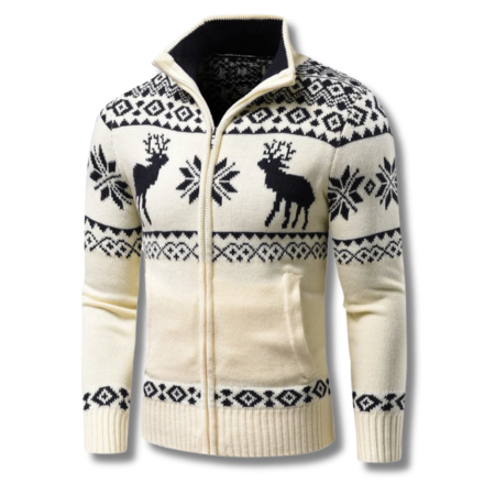 Pull homme jacquard zippé à col montant en maille épaisse pour l'hiver