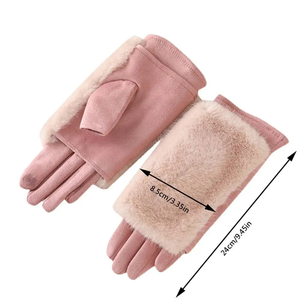 Gants suède femme tactiles avec bordure fourrure pour l'hiver