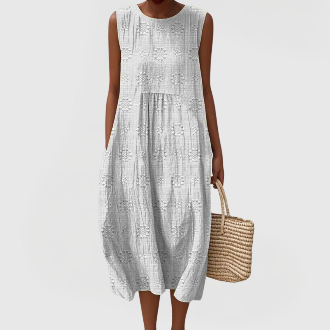 Robe femme longue sans manches broderie florale avec poches cachées