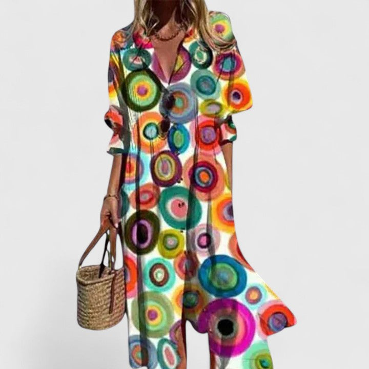 Robe boho femme colorée coupe fluide imprimés vibrants