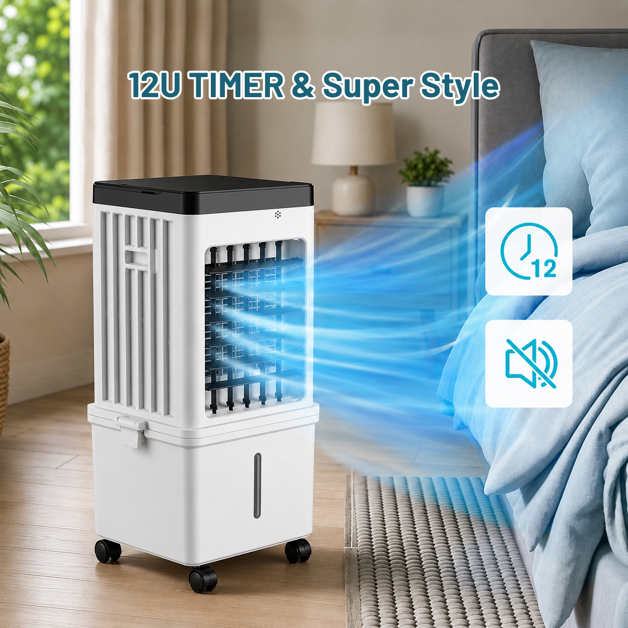 Climatiseur portable | Refroidisseur par évaporation, 3 vitesses | Télécommande, minuteur 12 h