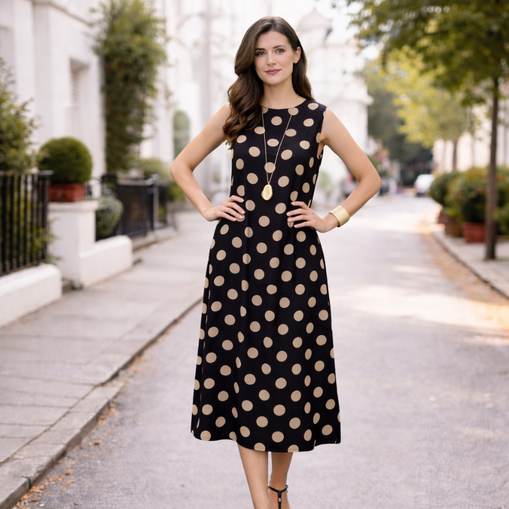 Robe Maxi à Pois pour Femme | Contrôle du Ventre, Fluide | Noir