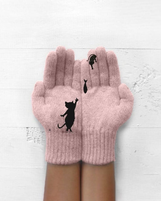 Gants Varma avec des motifs amusants de chats et de poissons-Accessories-PARIS FEMME