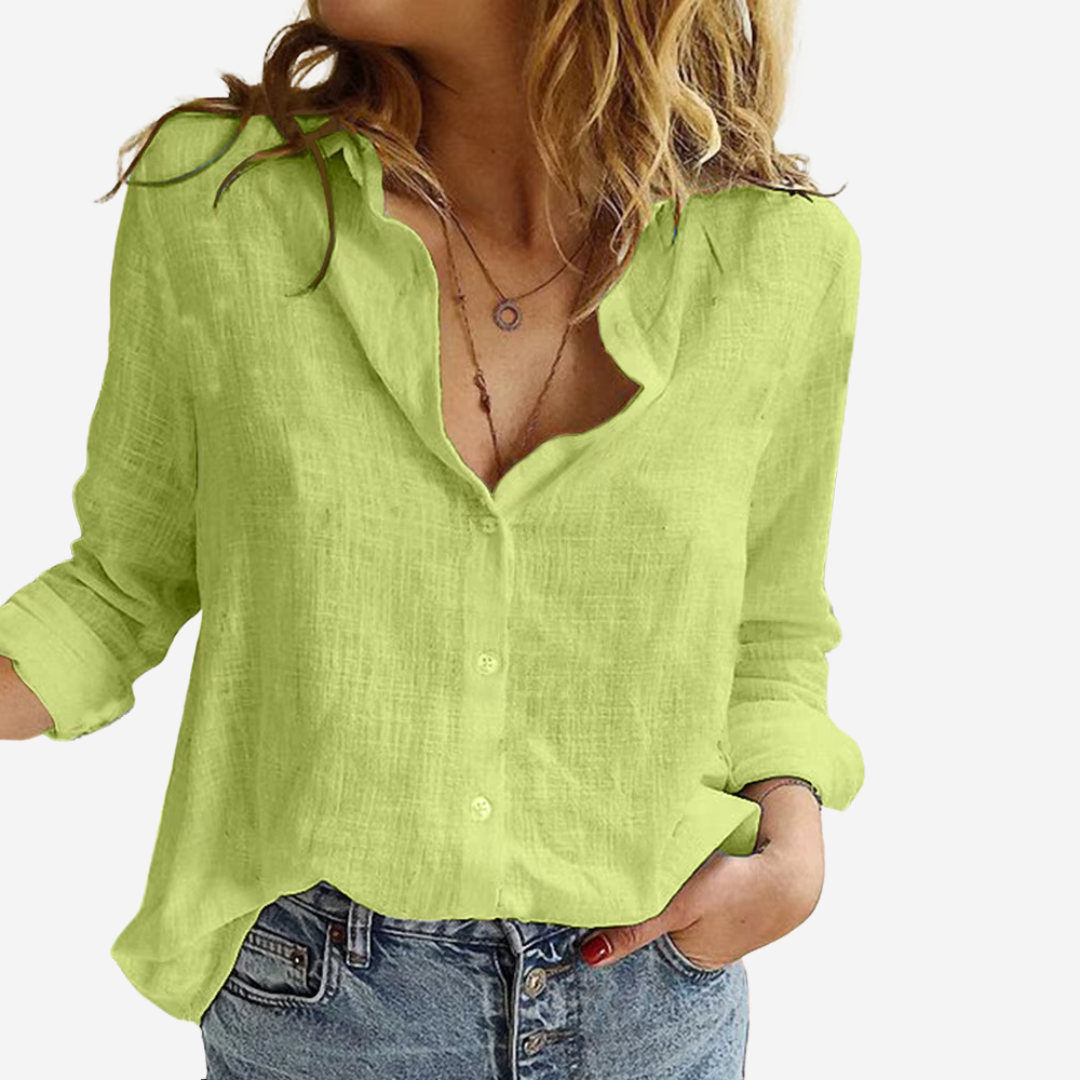 Chemisier Femme Mélange Lin Col Revers Ample