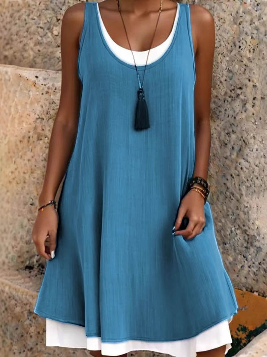 Robe midi pour femmes | Coupe A, sans manches | Encolure U, robe ample en polyester