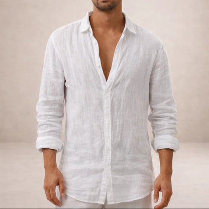 Chemise lin homme | Coupe régulière, col ouvert | Manches longues