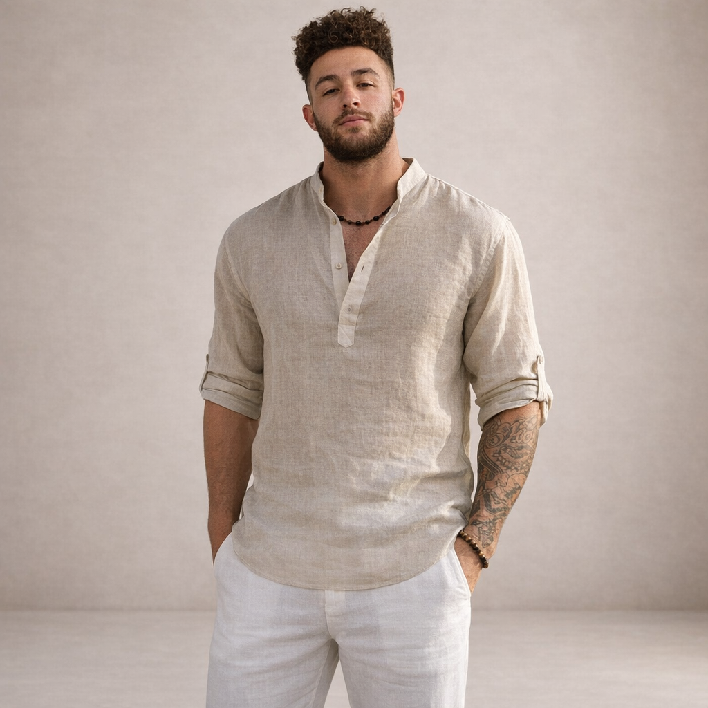 Chemise lin homme | Coupe régulière, manches longues, col officiel