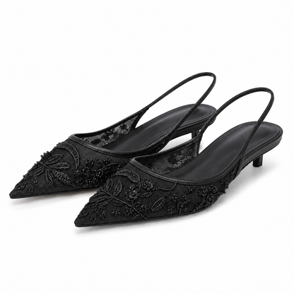 Talons Roses | Détails de Perles, Talon Moyen | Chaussures de Soirée Femme