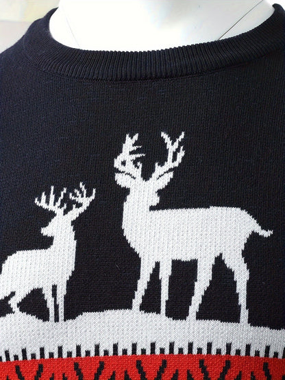 Pull de noël homme renne en maille avec motif sapin et col rond