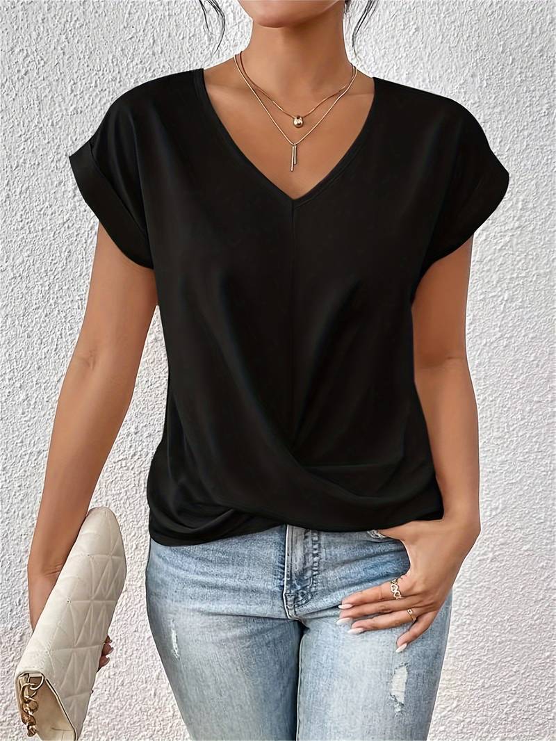 T-Shirt Col V Femme | Manches Courtes, Coupe Fluide | Style Décontracté