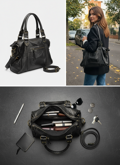 Sac à Main Noir Femme | Bandoulière Cuir Synthétique | Poches à Fermeture