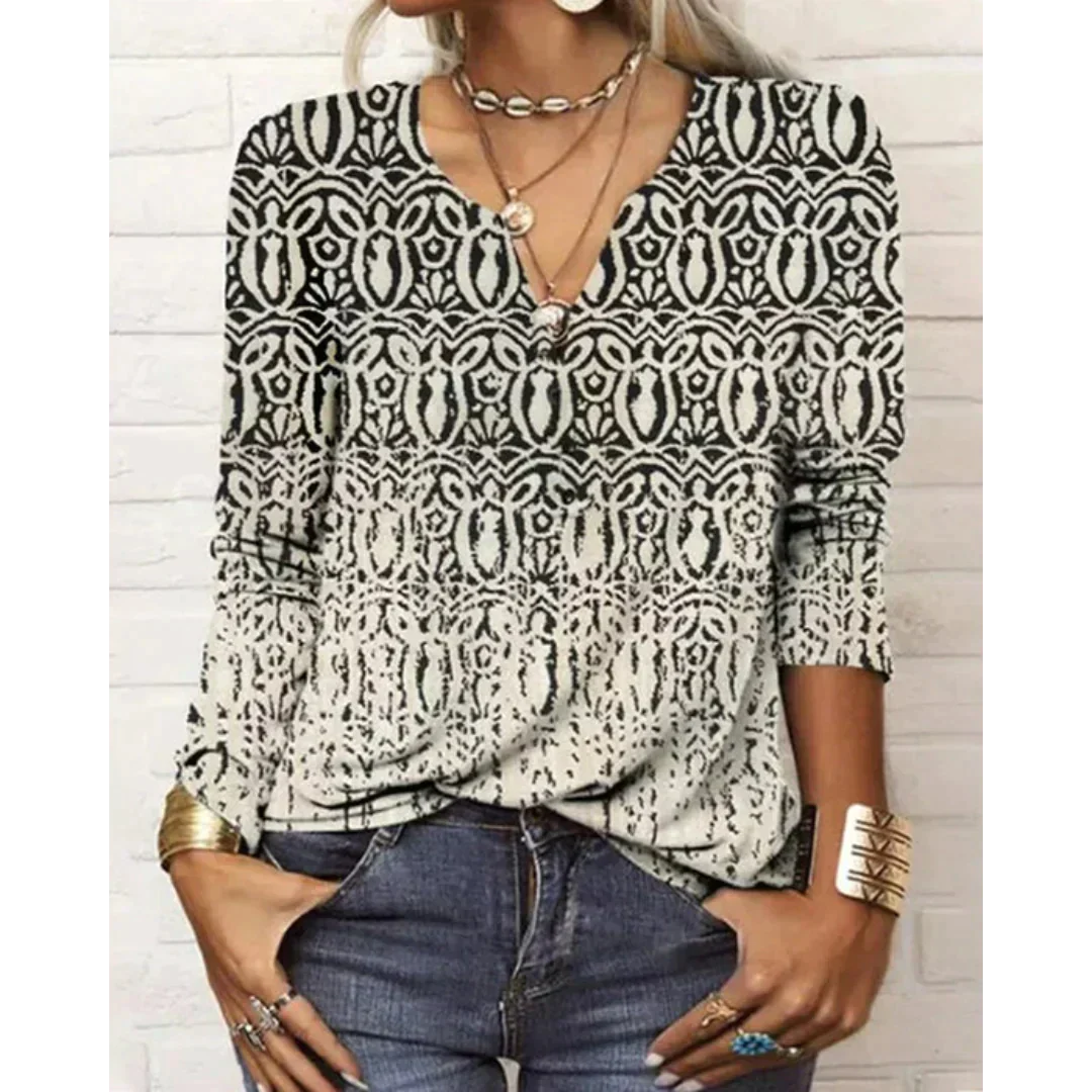 Bohémienne Multicolore - Blouse à Manches Longues-Chemisier-PARIS FEMME