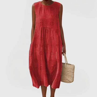 Robe femme longue sans manches broderie florale avec poches cachées