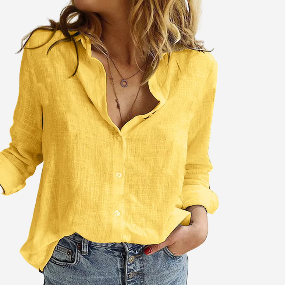 Chemisier Femme Mélange Lin Col Revers Ample