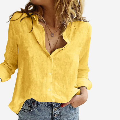 Chemisier Femme Mélange Lin Col Revers Ample