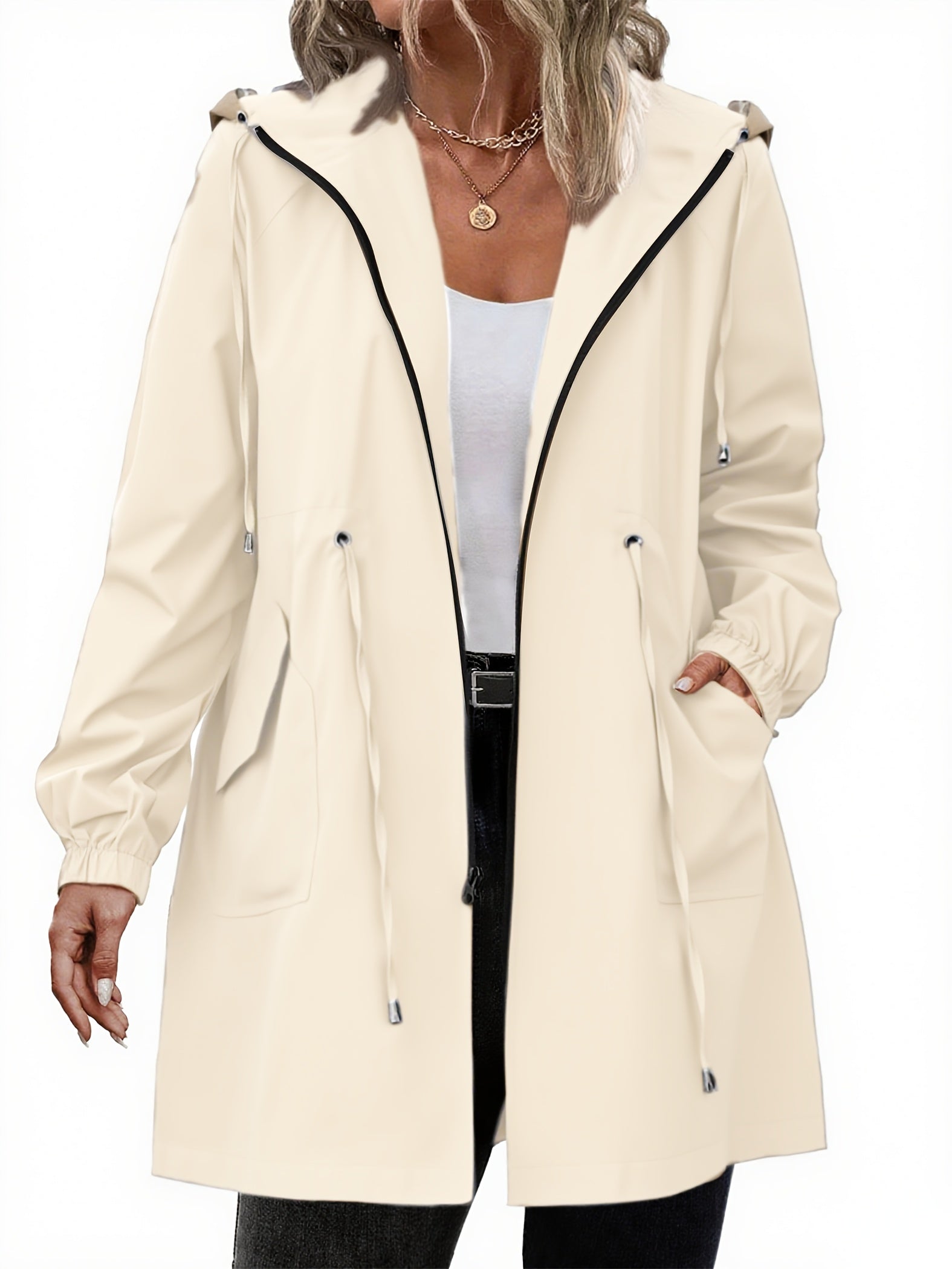 Imperméable femme | Grande taille, léger | Veste zippée à capuche