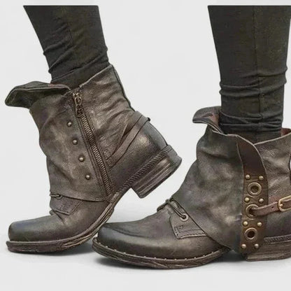 Femmes Bottines Cuir Boucle Talon Bas