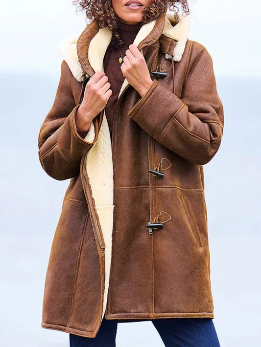 Manteau femme capuche coupe relaxée hiver couleur marron