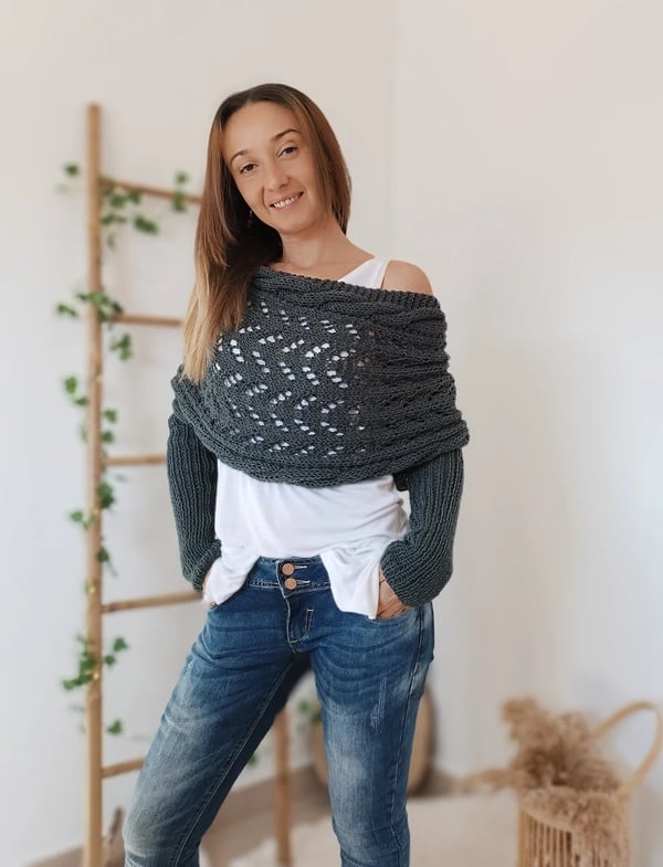 Écharpe femme tricot double manches châle hiver longue 260 cm