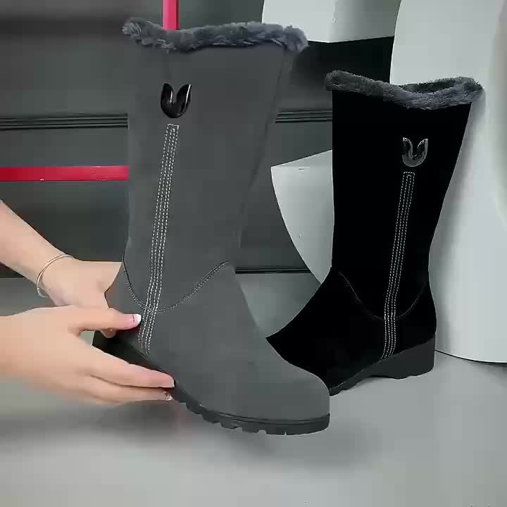 Bottes mi-mollet femme plates avec revers fourrure et zip latéral
