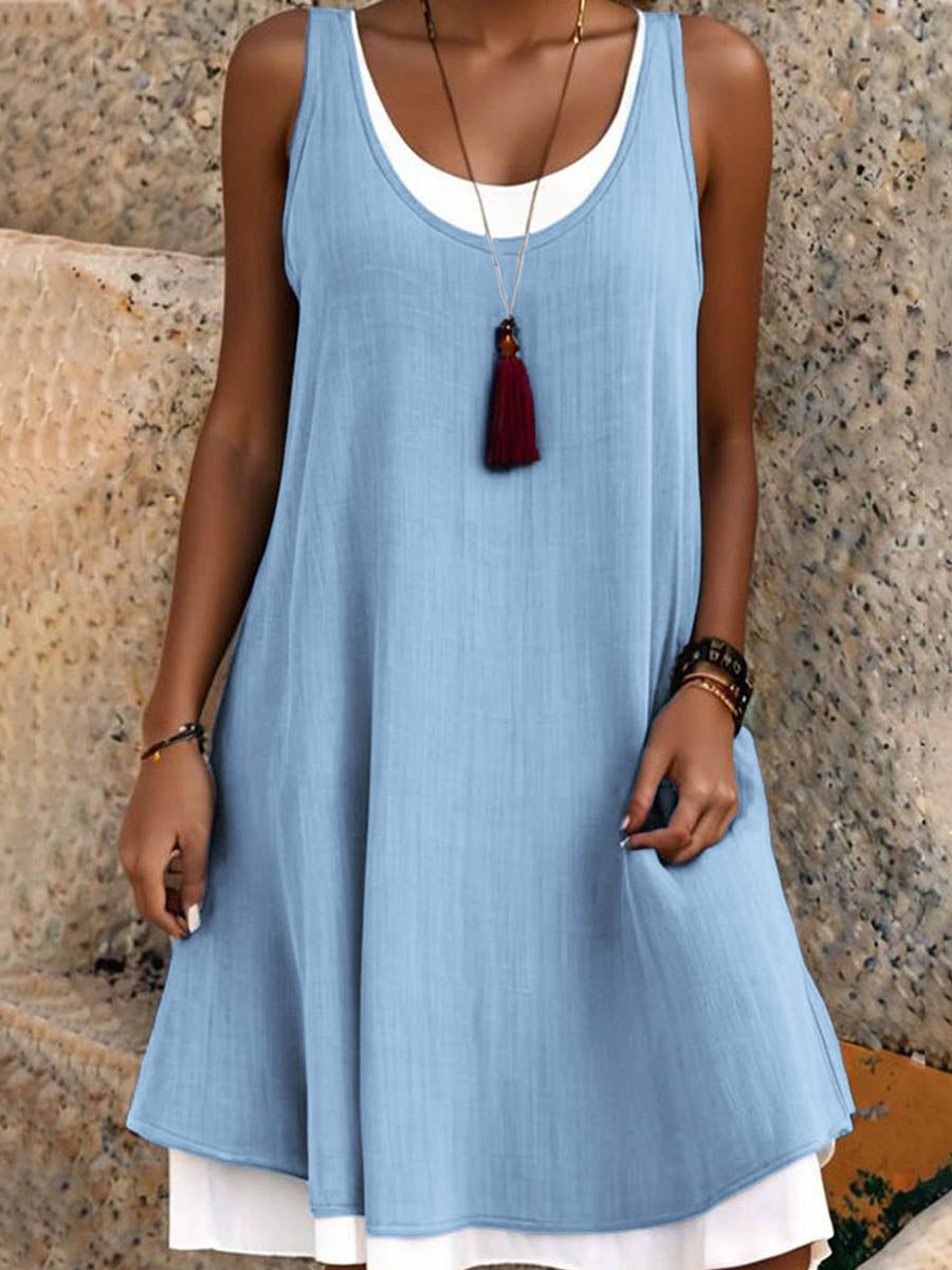 Robe midi pour femmes | Coupe A, sans manches | Encolure U, robe ample en polyester