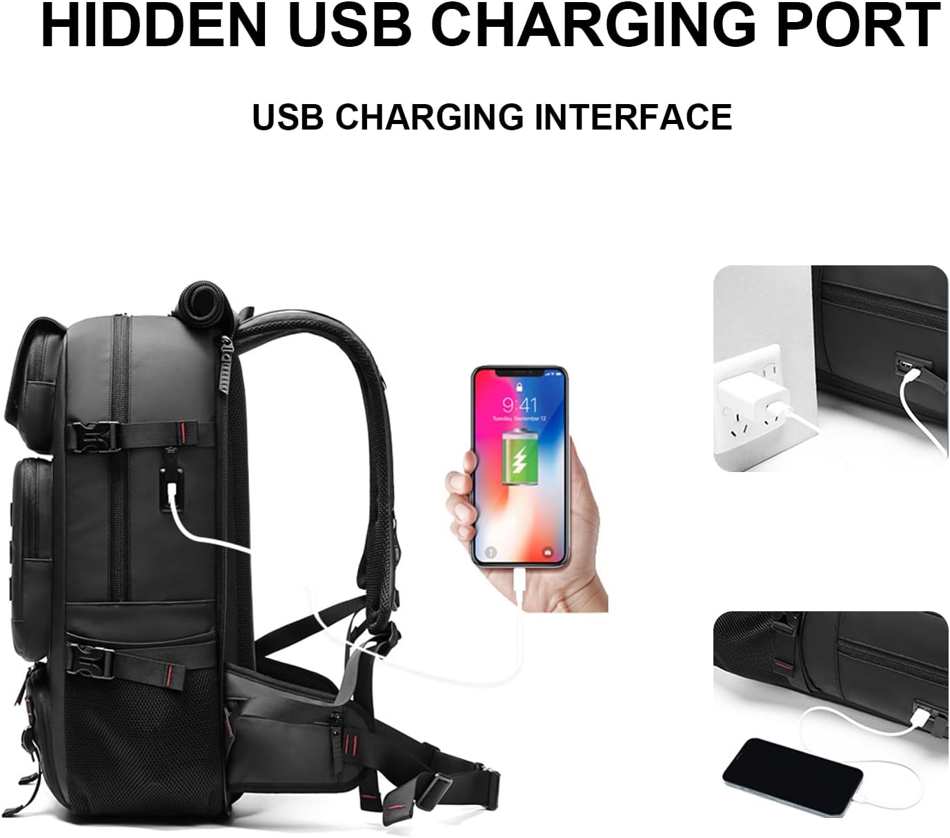 Sac à dos de voyage 50L | Extensible, imperméable | Compartiment à chaussures, port USB
