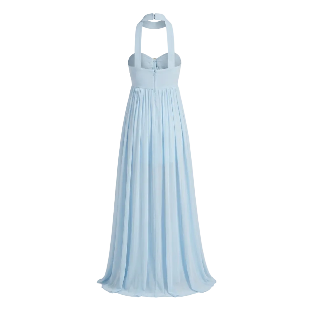 Robe Grecque | Soie-Mousseline Bleue | Design Éthéré