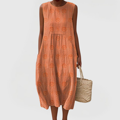 Robe femme longue sans manches broderie florale avec poches cachées
