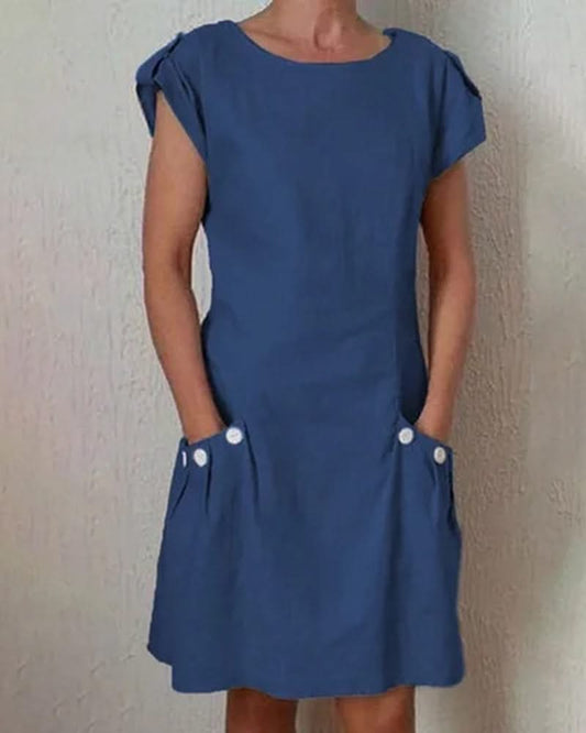 Robe élégante en coton avec boutons et poches-Robes de Mode Tendance et Chic-PARIS FEMME