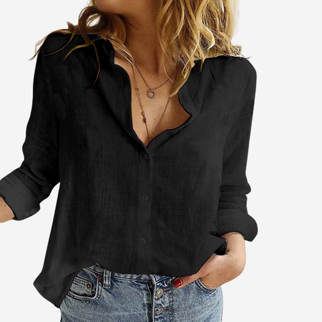 Chemisier Femme Mélange Lin Col Revers Ample