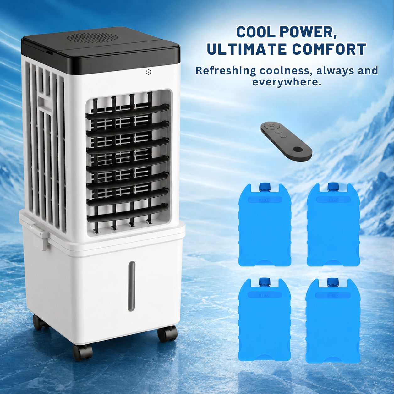 Climatiseur portable | Refroidisseur par évaporation, 3 vitesses | Télécommande, minuteur 12 h