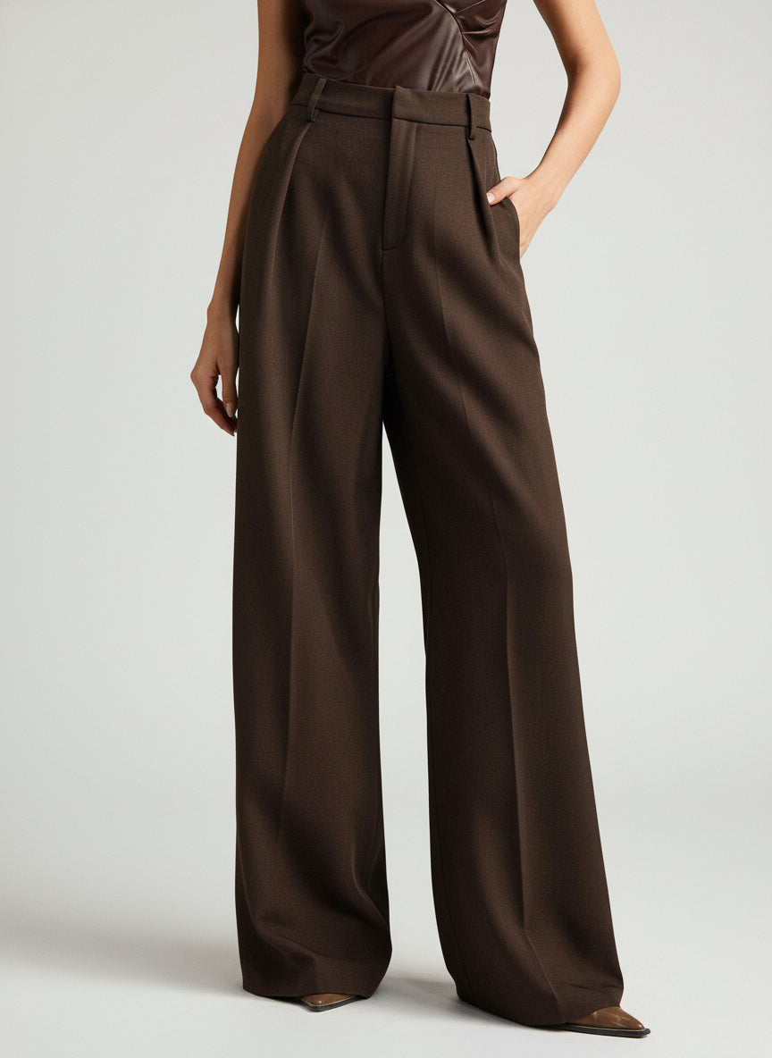 Pantalon Taille Haute Jambes Larges Taillé