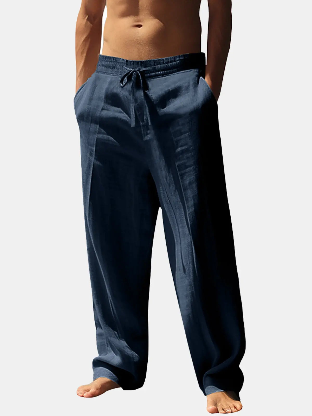 Pantalon Homme Lin – Coupe Décontractée Taille Élastique