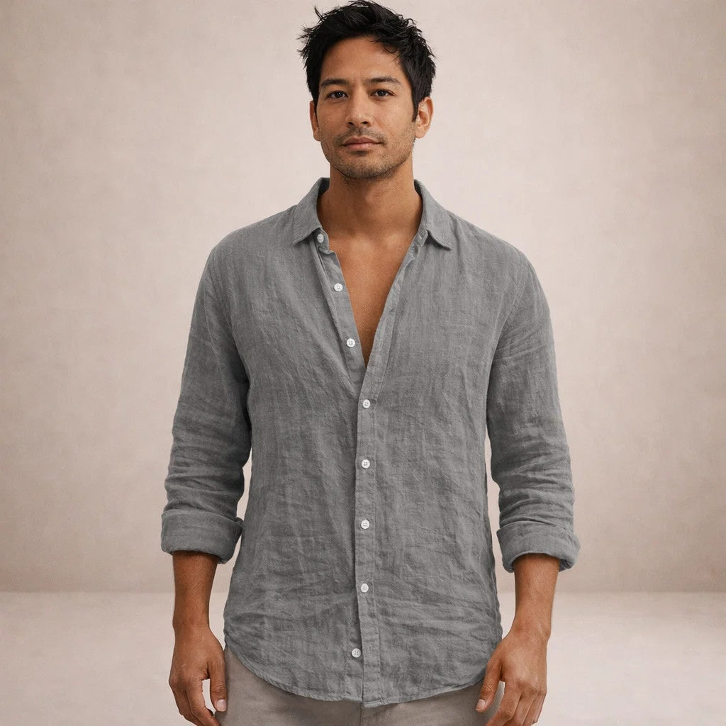 Chemise lin homme | Coupe régulière, col ouvert | Manches longues