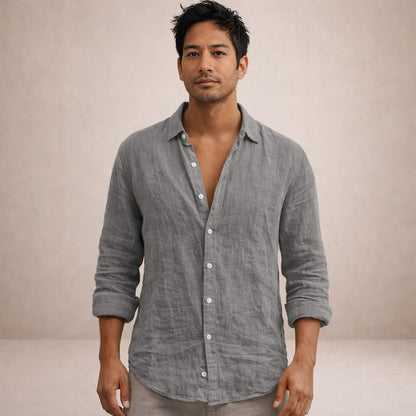 Chemise lin homme | Coupe régulière, col ouvert | Manches longues