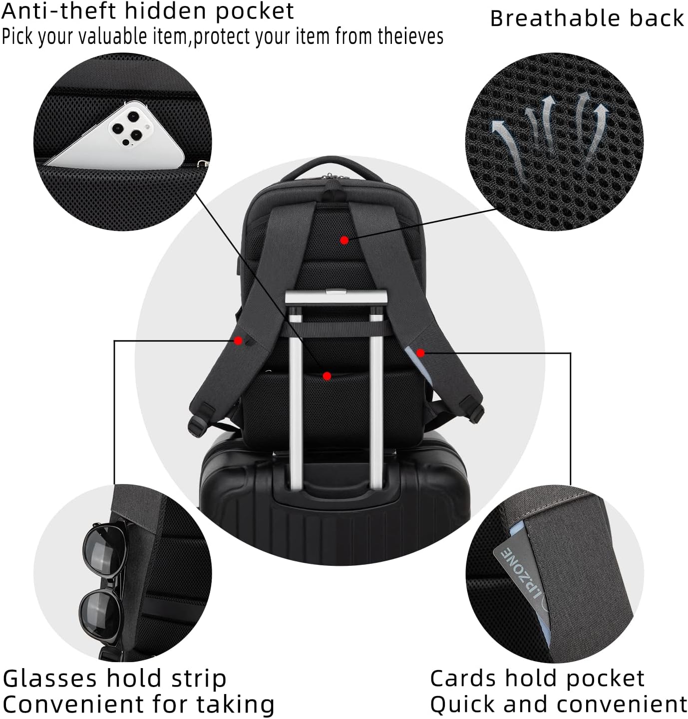 Sac à dos pour ordinateur portable | Résistant à l'eau, port USB | Sac de voyage, compartiments d'organisation