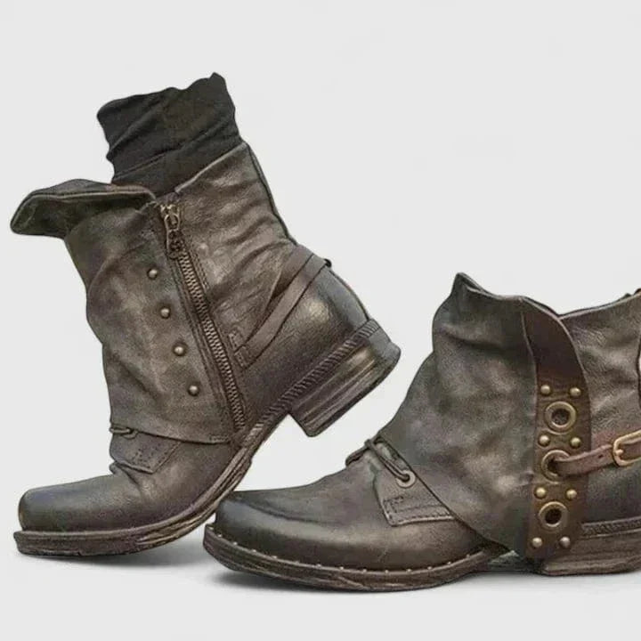 Femmes Bottines Cuir Boucle Talon Bas
