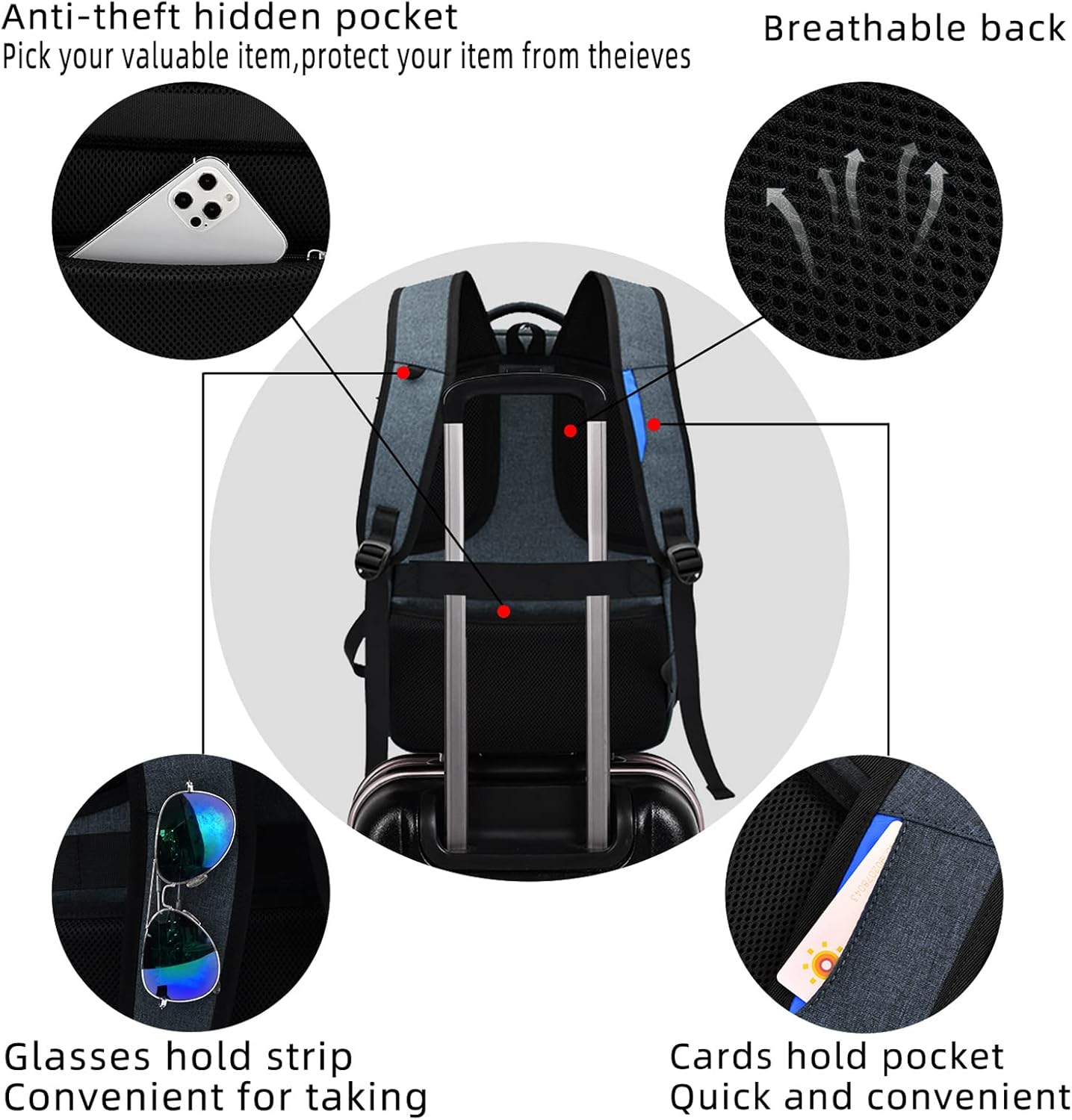 Sac à dos pour ordinateur portable | Résistant à l'eau, port USB | Sac de voyage, compartiments d'organisation