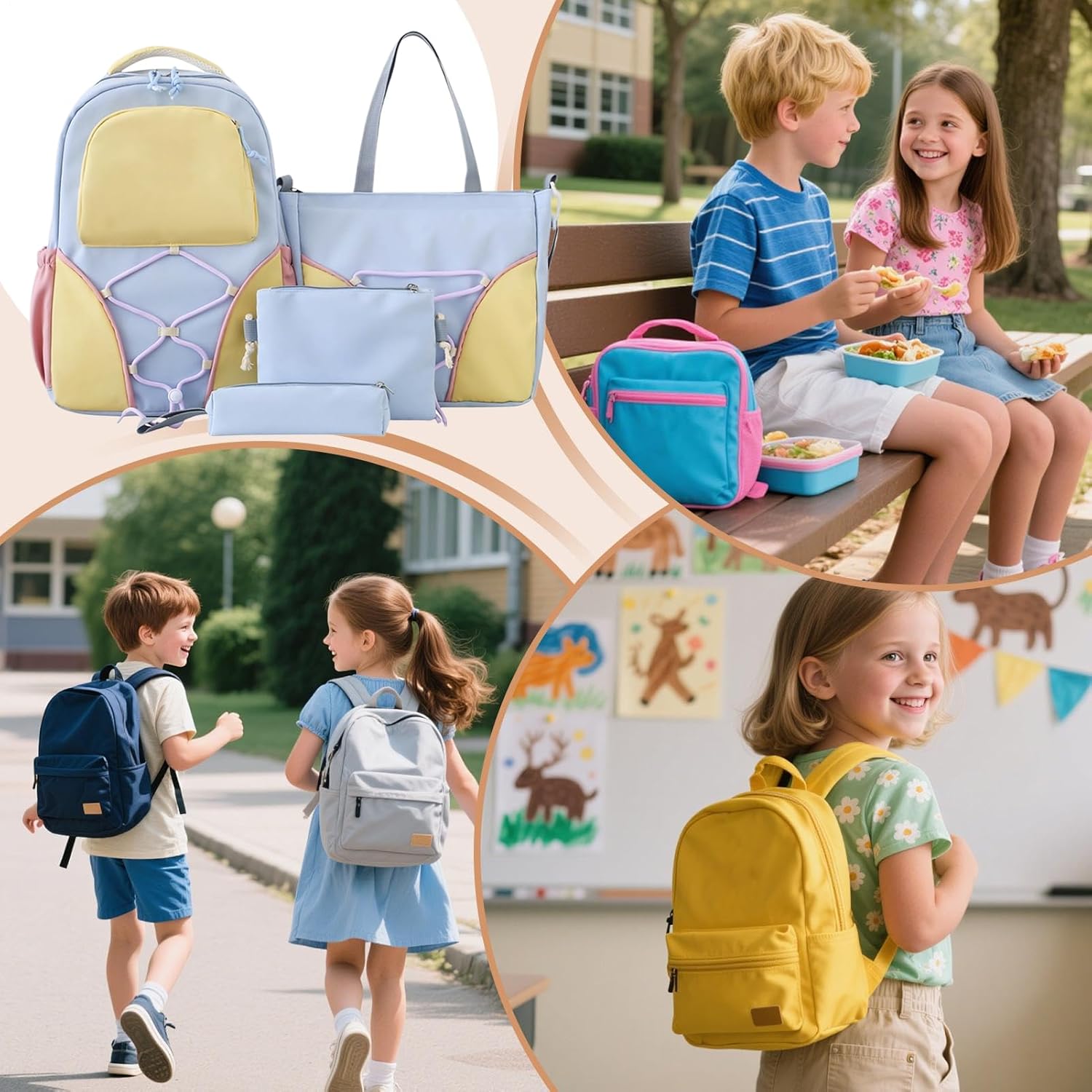 Ensemble de sac à dos scolaire | Grande capacité, pour étudiants | Sac à dos, ceinture à stylos, sacs