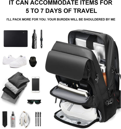 Sac à dos de voyage 50L | Extensible, imperméable | Compartiment à chaussures, port USB