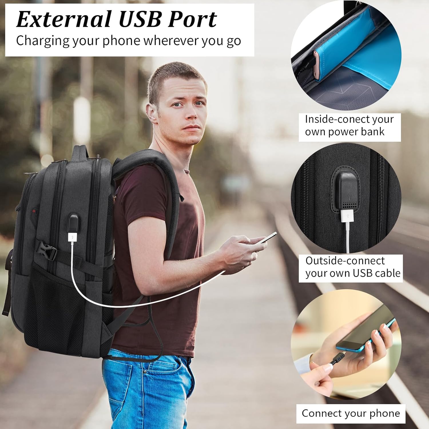 Sac à dos pour ordinateur portable | Résistant à l'eau, port USB | Sac de voyage, compartiments d'organisation