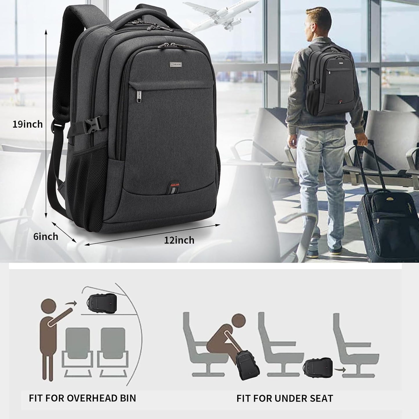 Sac à dos pour ordinateur portable | Résistant à l'eau, port USB | Sac de voyage, compartiments d'organisation