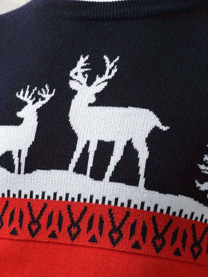 Pull de noël homme renne en maille avec motif sapin et col rond