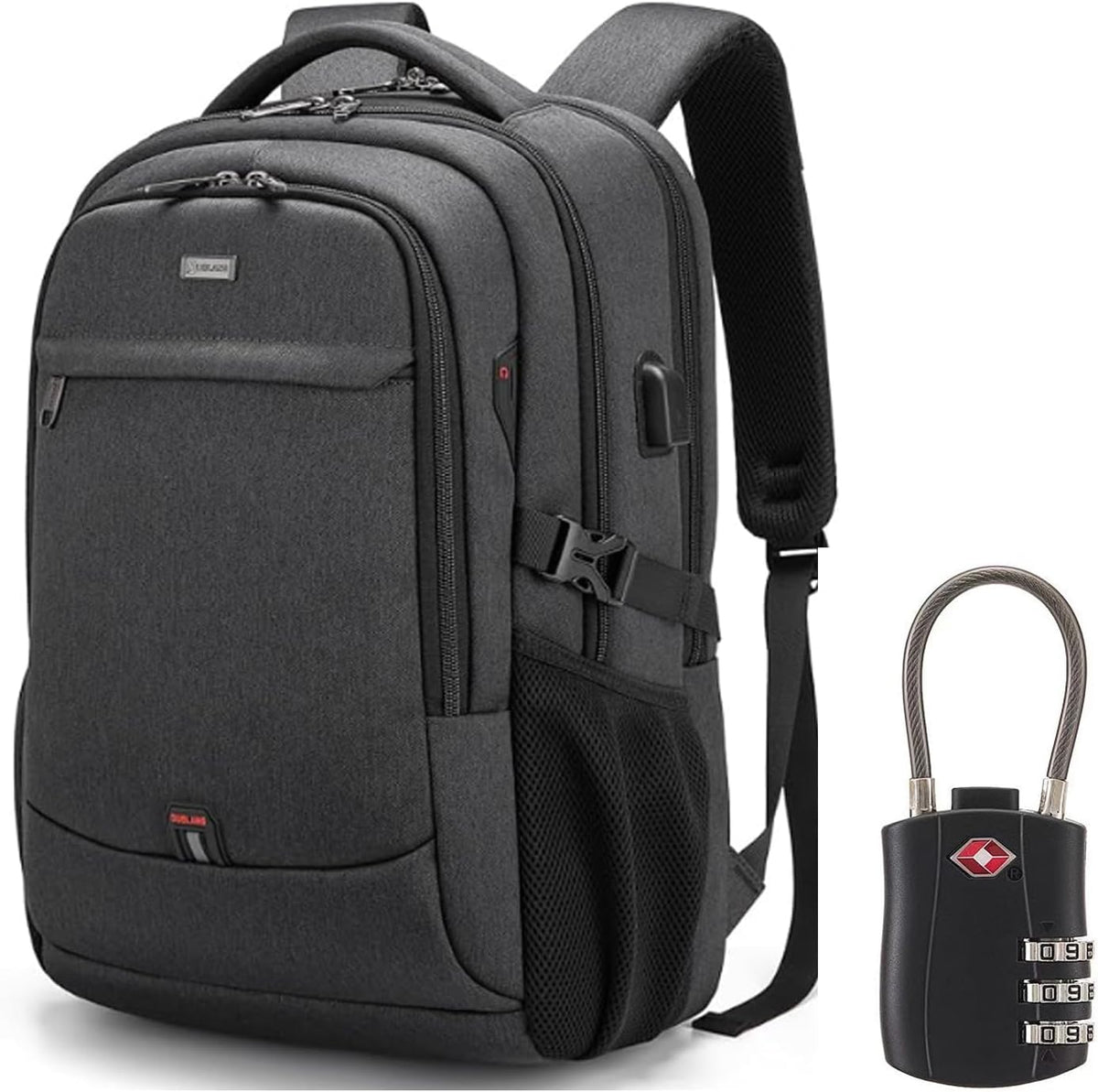 Sac à dos ordinateur imperméable USB avec port de recharge et compartiment 43 cm
