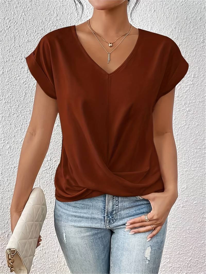 T-Shirt Col V Femme | Manches Courtes, Coupe Fluide | Style Décontracté