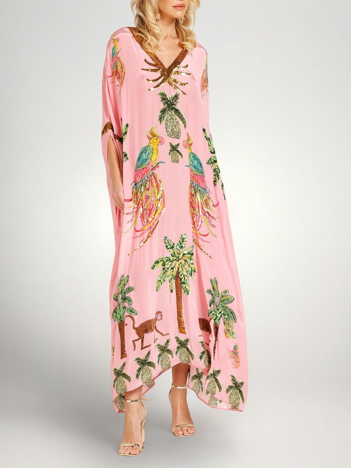 Robe femme imprimé palmiers épaules tombantes coupe ample