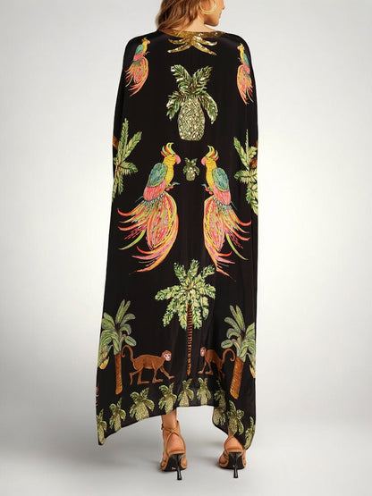 Robe femme imprimé palmiers épaules tombantes coupe ample