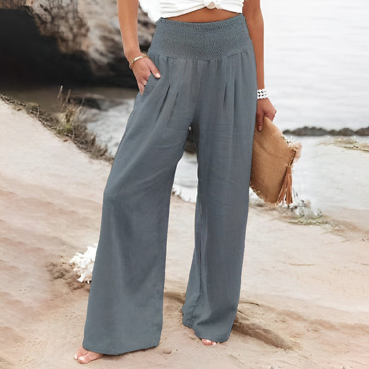 Pantalon femme jambes larges | Taille haute, Smocké | Confort
